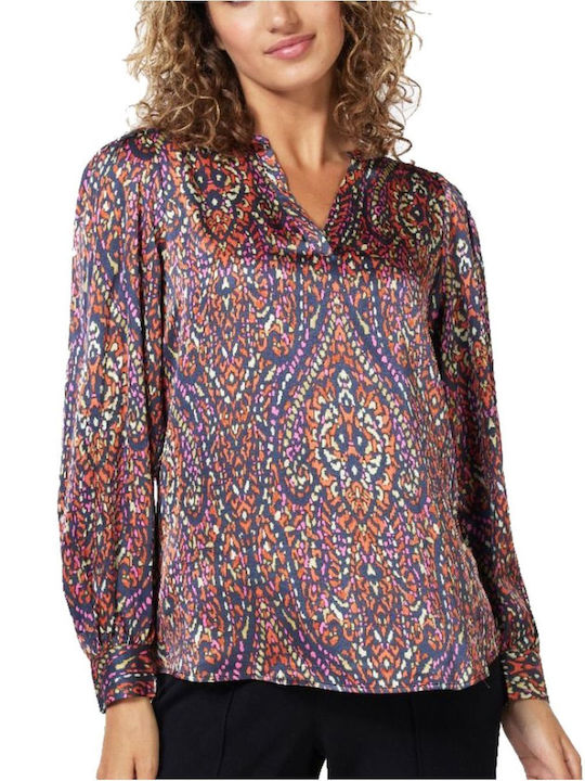 Esqualo Women's Blouse Long Sleeve with V Neckline Multicolour