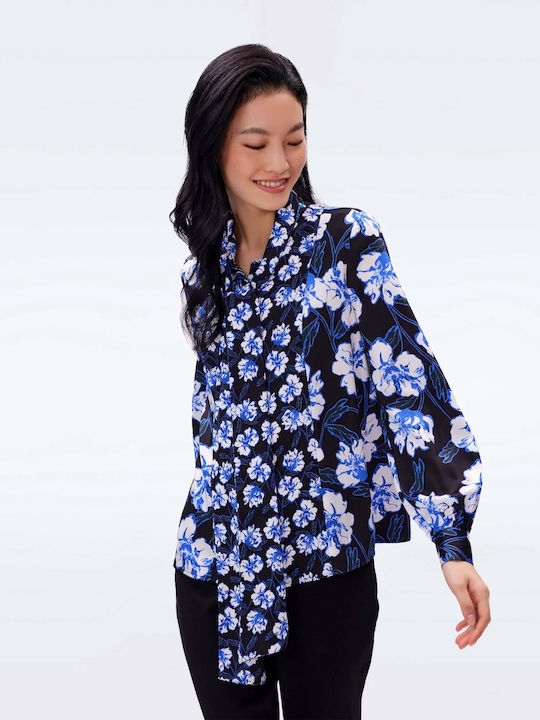 DVF Damen Bluse Langärmelig Blumen Mehrfarbig