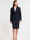 Veto Damen Krepp Mittellang Blazer Marineblau