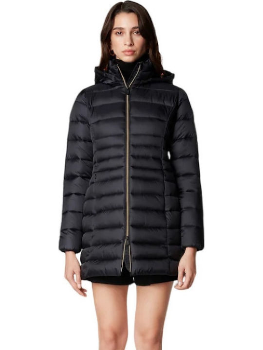 Lang Damen Puffer Jacke für Winter Schwarz