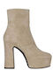 Suede Women's Ankle Boots with High Heel Beige