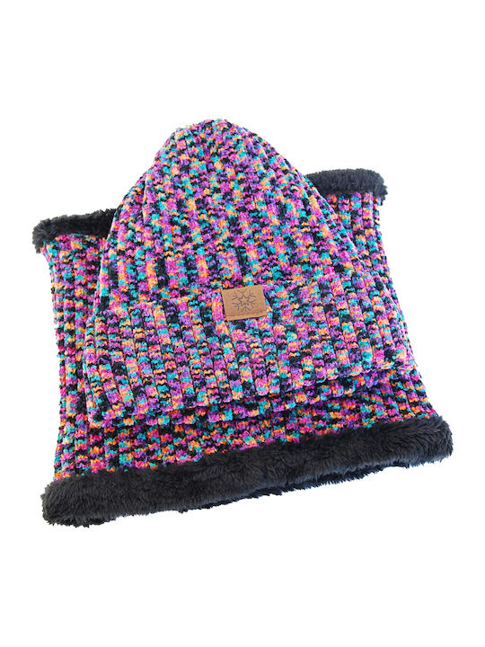 Unisex Set with Beanie Fleece - Polar Μωβ-Πολύχρωμο