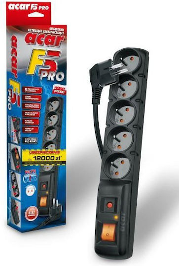 Acar F5 Πολύπριζο Aσφαλείας 5 Θέσεων με Καλώδιο 3m Γαλλίας (Type E)
