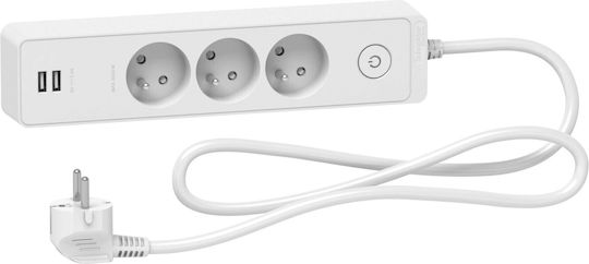 Schneider Electric Πολύπριζο Aσφαλείας 3 Θέσεων με 2 USB-A και Καλώδιο 1.5m