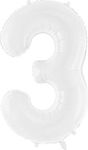 Balloon Foil Jumbo Birthday-Celebration Number White 3 86cm