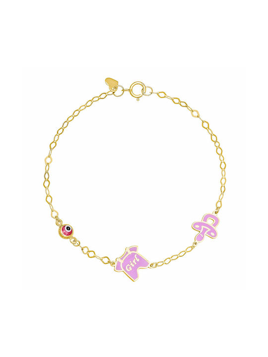 Ioannis Κόσμημα Kids Gold Plated Silver Bracelet with Evil Eye for Girl