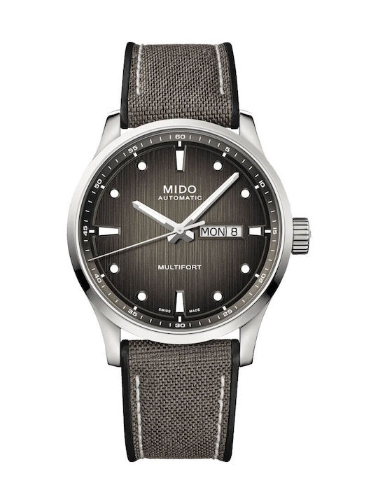 Mido Multifort Uhr Batterie mit Gray Stoffarmband