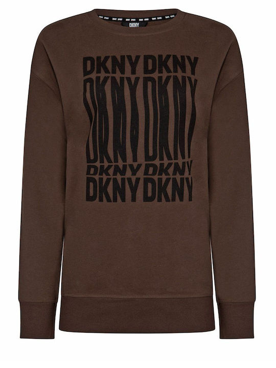 DKNY Women's Long Sleeve Pullover Cotton Brown