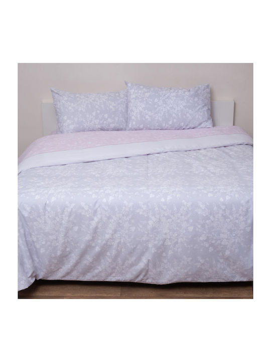 Viopros Αλίκη Semi Double Cotton Duvet Cover Set with Pillowcases 180x240 Pink