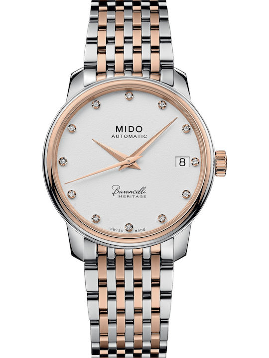 Mido Γυναικείο Ρολόι 33mm Αυτόματο με Ασημί Μεταλλικό Μπρασελέ