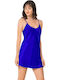 Kal-tsa Winter Satin,σατεν Damen Nachthemd Blau