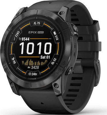 Garmin Epix Pro Stainless Steel 51mm Αδιάβροχο Smartwatch με Παλμογράφο (Slate Grey with Black Band)