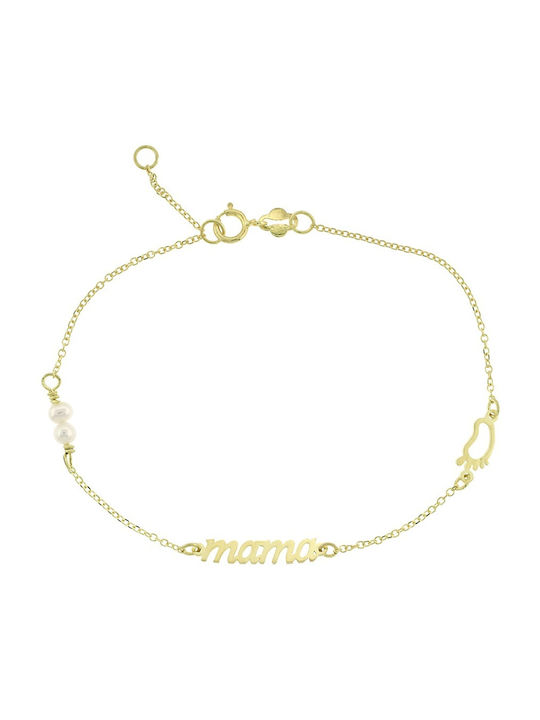 Senzio Belibasakis Bracelet with design Mum made of Gold 9K with Pearls