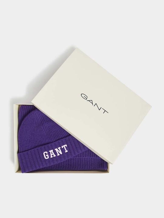 Gant Unisex Set mit Beanie Gestrickt in Lila Farbe