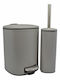 Ankor Plastic Toilet Brush and Bin Set with Soft Close Lid Silver