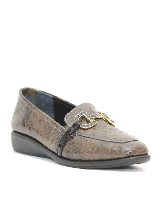 Δερμάτινα Γυναικεία Loafers σε Γκρι Χρώμα