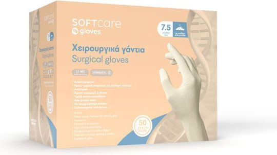 Soft Care Сургически Латексови Ръкавици За Еднократна Употреба На Прах В Бял Цвят 100 Бройки