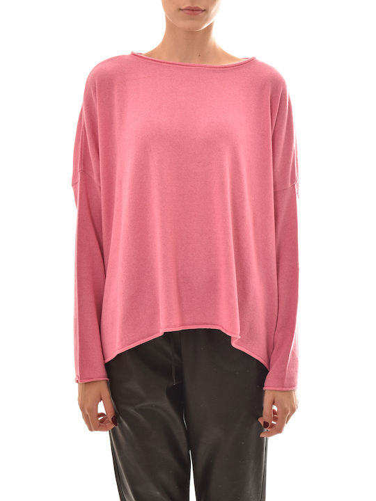 Black & Black Women's Long Sleeve Pullover Wool Pink