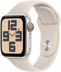 Apple Watch SE 2023 Cellular Aluminiu 40mm Rezistent la apă cu pulsometru (Starlight cu Starlight Sport Band (S/M))