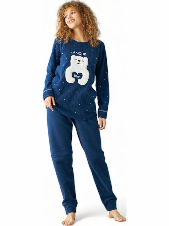 Siyah Inci Χειμερινό Fleece Γυναικείο Νυχτικό Μπλε Bear