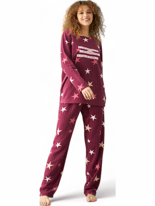 Siyah Inci Χειμερινό Fleece Γυναικείο Νυχτικό Μπορντό
