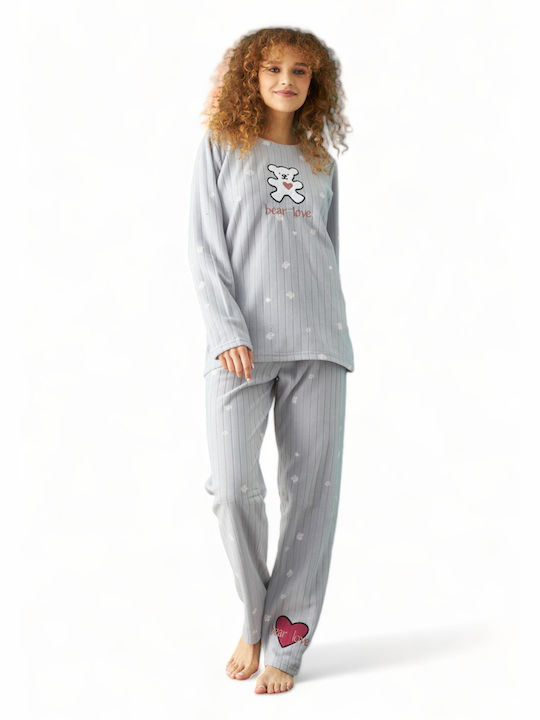 Siyah Inci Winter Damen Pyjama-Set Vlies Gray Bear