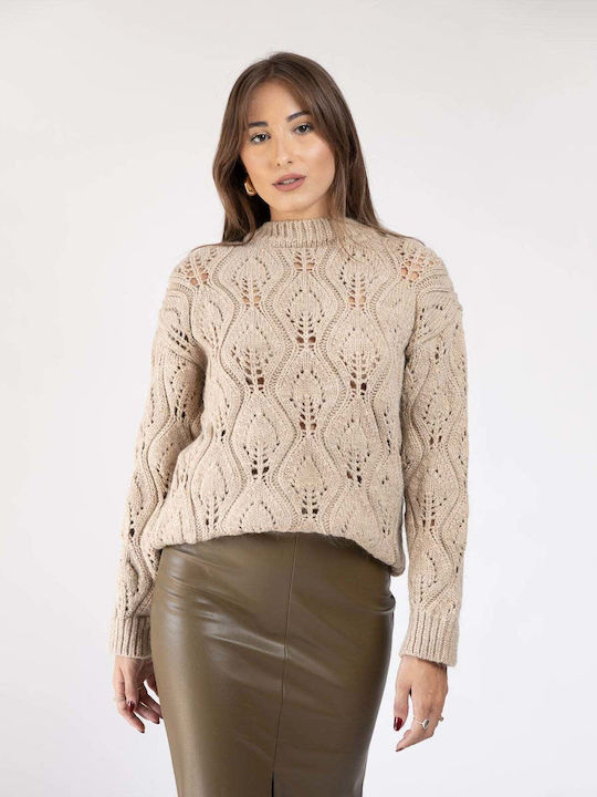 Damen Langarm Pullover Beige