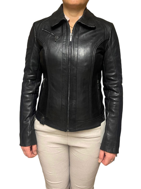 MARKOS LEATHER Women's Short Lifestyle Leather Jacket for Winter Black