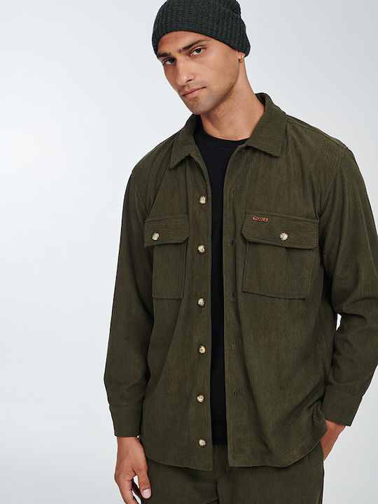 P/Coc Men's Shirt Long Sleeve Corduroy Khaki