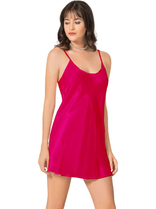 Kal-tsa Winter Satin,σατεν Damen Nachthemd Fuchsie