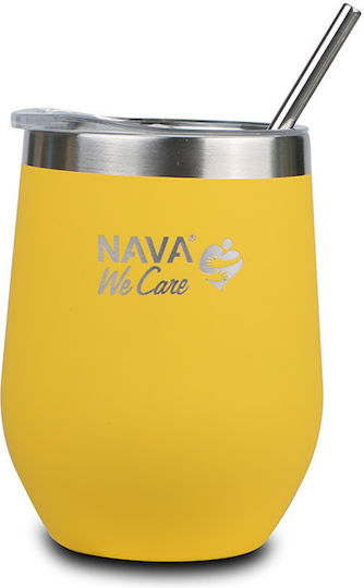 Nava Glass Thermos Stainless Steel 360ml Yellow with Straw