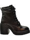 Leder Damen Stiefeletten mit Mittelhohem Absatz Schwarz