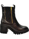 Leder Damen Stiefeletten mit Mittelhohem Absatz Schwarz