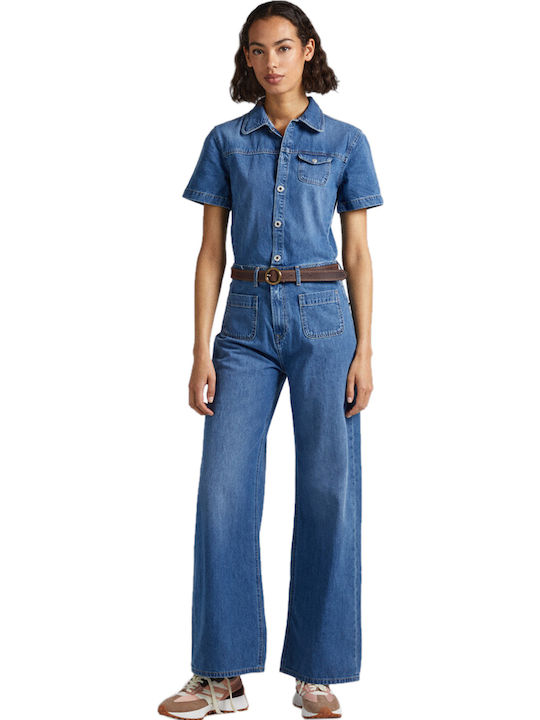 Evelyn Women's Short-sleeved One-piece Suit Blue