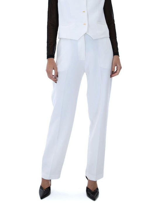 C. Manolo Women's High-waisted Fabric Trousers in Straight Line White