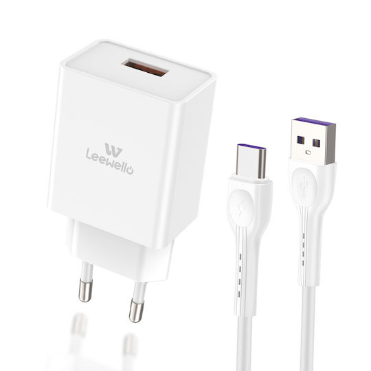 Leewello Încărcător cu Port USB-A și Cablu USB-C 20W Albς (Lw-152)