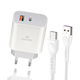 Leewello Зарядно Устройство с USB-A и USB-C Изходни Портове и USB-C Кабел 20W Бял Lw-153