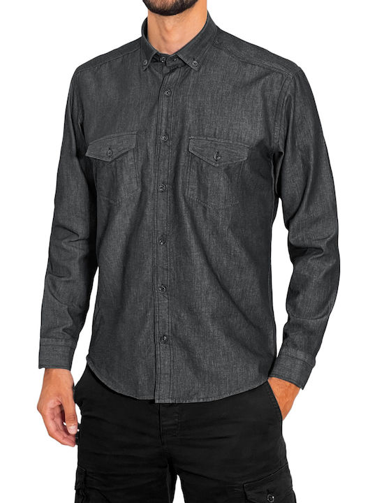 3Guys Men's Shirt Long Sleeve Denim Black