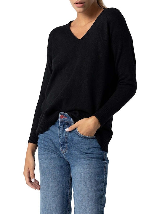 Tiffosi Women's Long Sleeve Pullover with V Neck Black