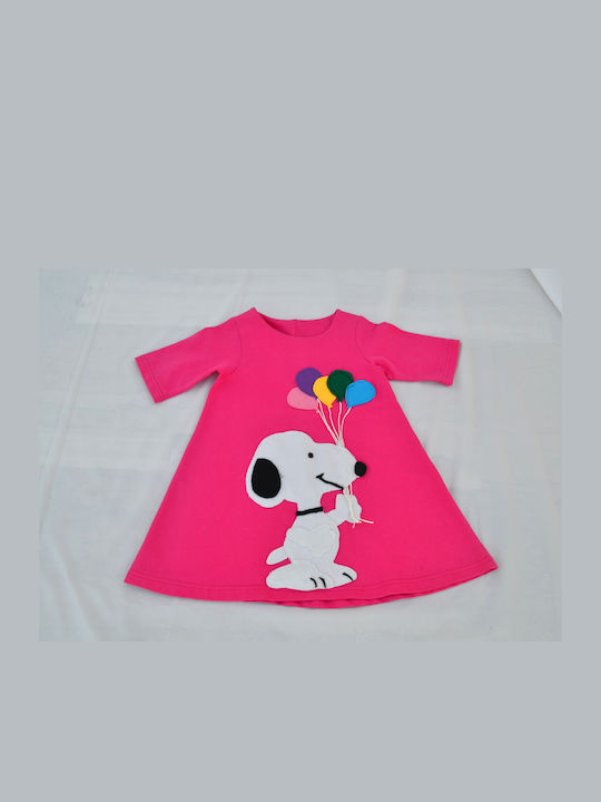 Happy Button Kids Dress Short Sleeve Fuchsia