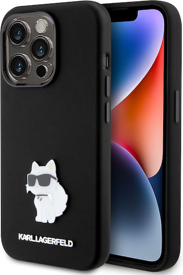 Karl Lagerfeld Choupette Metal Pin Umschlag Rückseite Silikon Schwarz (iPhone 15 Pro)