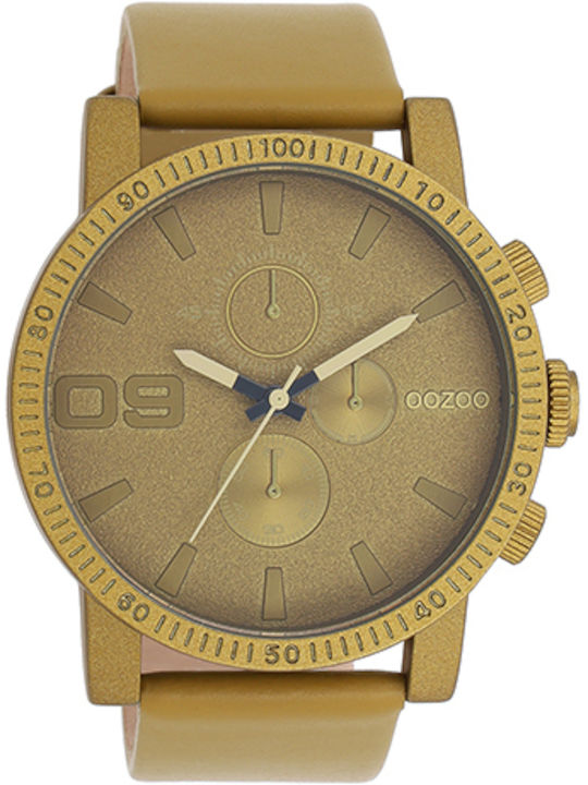Oozoo Timepieces Ανδρικό Ρολόι 48mm Μπαταρίας με Πράσινο Δερμάτινο Λουράκι