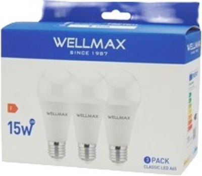 Wellmax LED Лампи за Цокъл E27 и Форма A65 Хладно бяло 1521лм 3бр