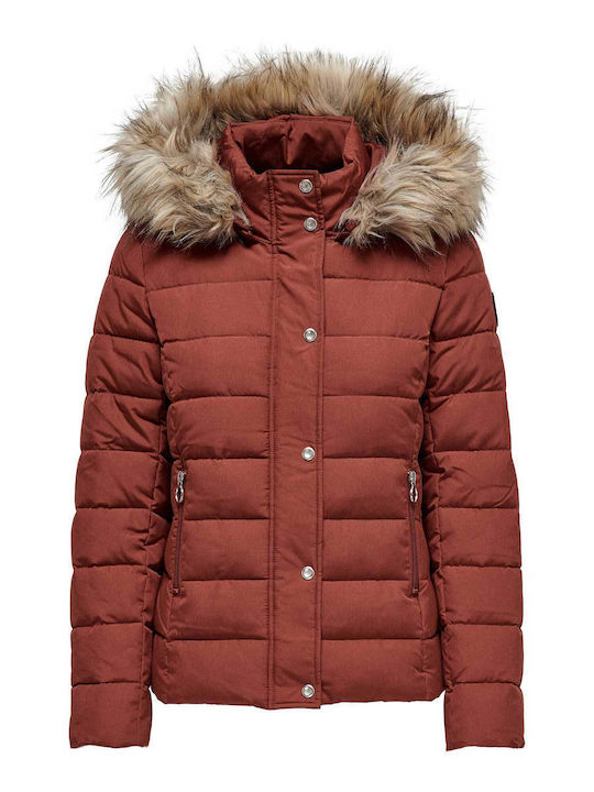 Only Women's Short Puffer Jacket for Winter Red