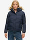 Short Women's Puffer Jacket for Winter Navy Blue
