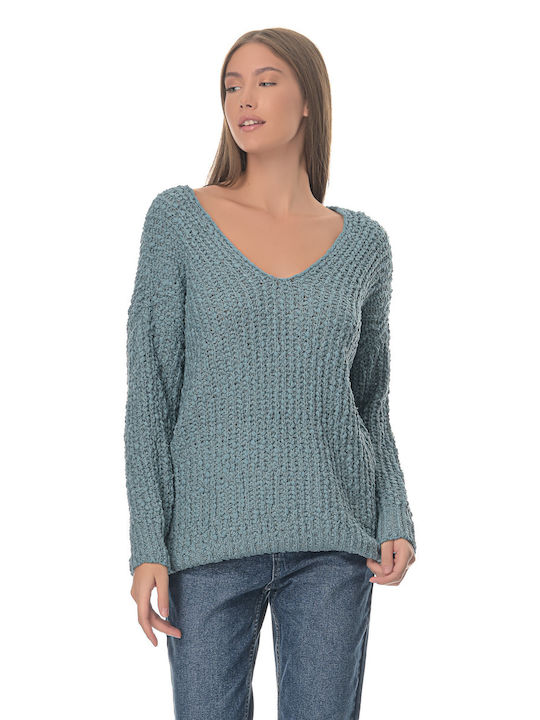 G Secret Women's Long Sleeve Sweater with V Neckline Blue