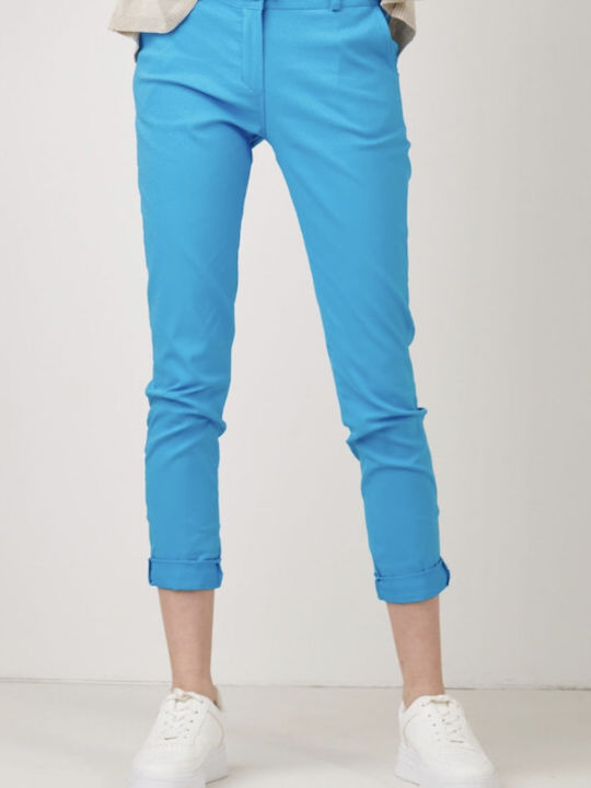 Fullah Sugah Women's Leather Trousers in Straight Line Light Blue