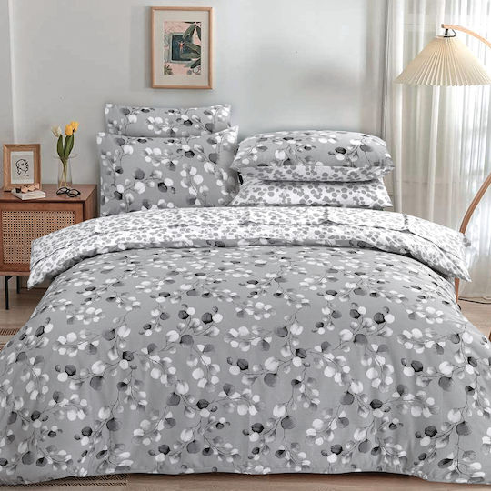 Casa Colori Sheet Sets Semi-Double with Elastic 120x200+30cm. Grey Leaves Gray 3pcs