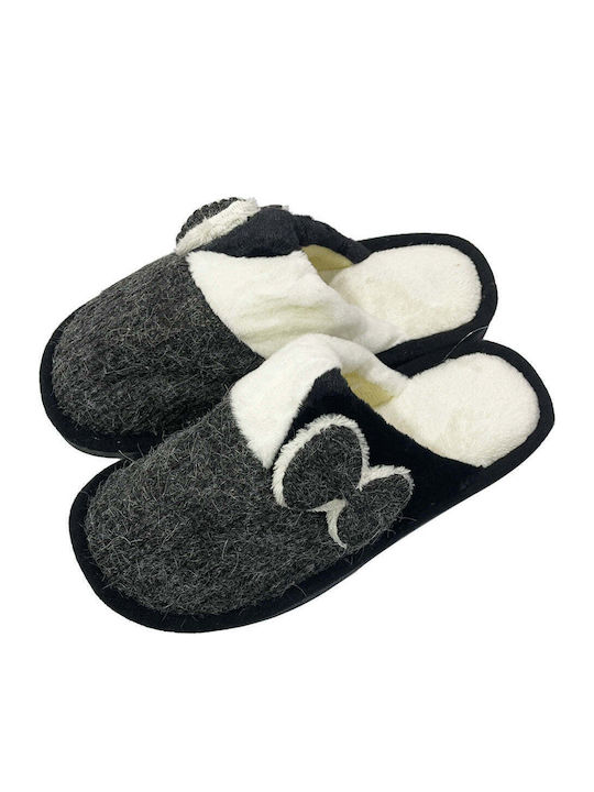 Ustyle Winter Damen Hausschuhe mit Fell Schwarze