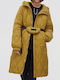 BSB Women's Long Puffer Jacket for Winter with Hood Khaki